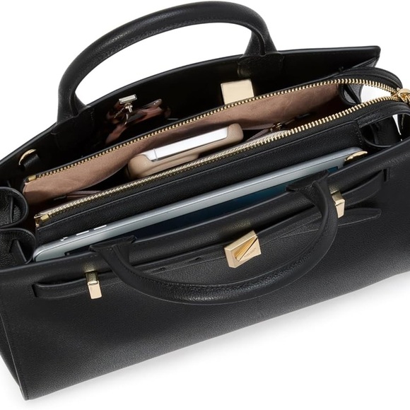 kate spade new york Deco Pebbled Leather Medium Satchel Black - Picture 11 of 14